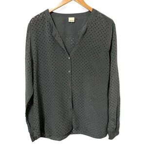 Ecru Gray Silk Eyelet Button Down Shirt